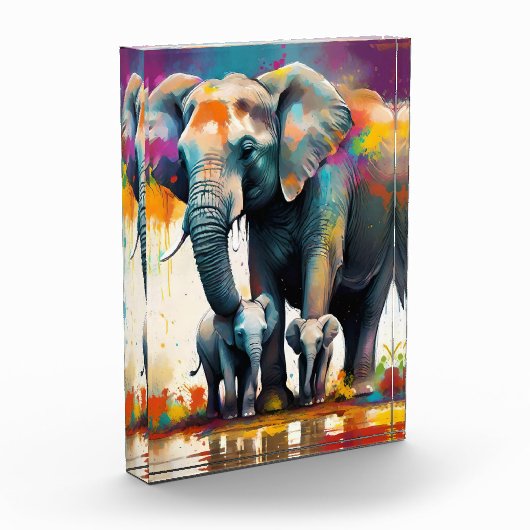 Bloc Photo Eléphants De La Mère Et Du Bébé Couleur Splash, (Gauche)
