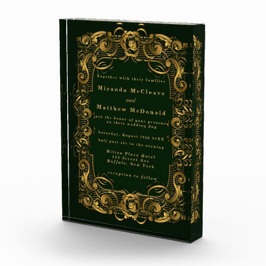 Bloc Photo Emerald Gold Ornament Keepsaké Mariage Invitation (Droite)
