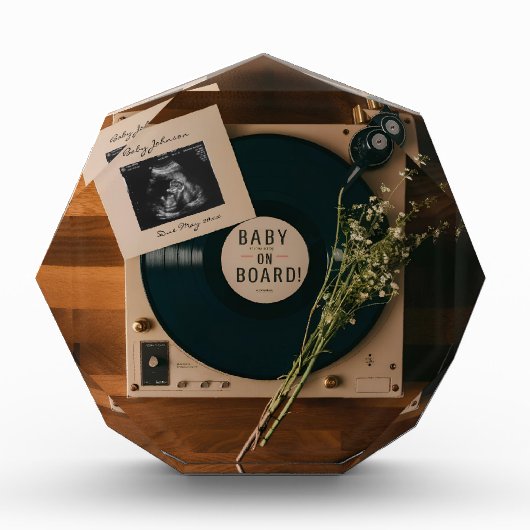 Bloc Photo Faire-part de grossesse du lecteur de vinyle vinta (Devant)