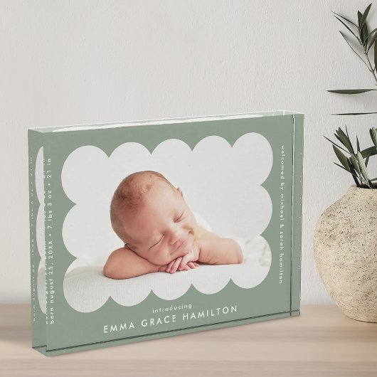 Bloc Photo Faire-part de naissance moderne Sage Green