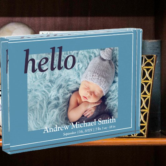 Bloc Photo Faire-part de naissance photo bleu moderne