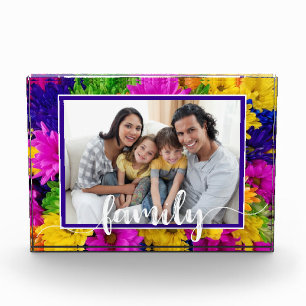 Bloc Photo FAMILLE Script Fleurs colorées