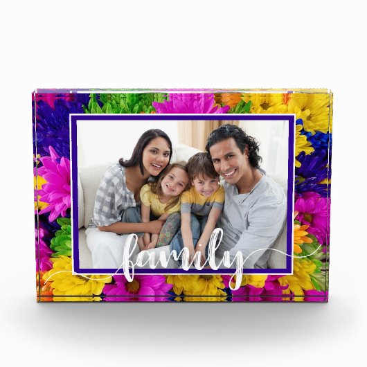 Bloc Photo FAMILLE Script Fleurs colorées (Devant)