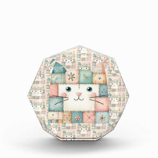 Bloc Photo Fausse Maisonnette Pastel Patchwork pour Chatte (Devant)