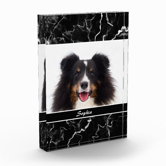 Bloc Photo Faux Black Marble Look Custom Pet Modèle photo (Gauche)