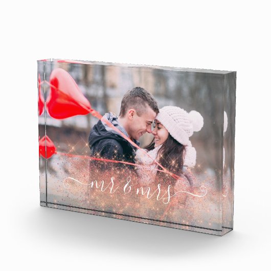 Bloc Photo Faux parties scintillant rose en or M. & Mme photo (Droite)