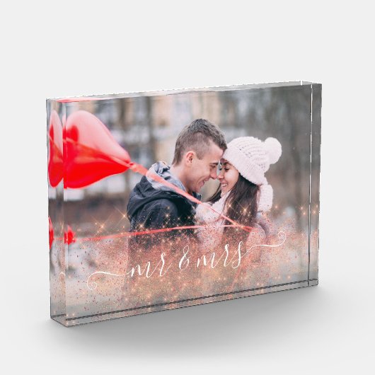 Bloc Photo Faux parties scintillant rose en or M. & Mme photo (Gauche)