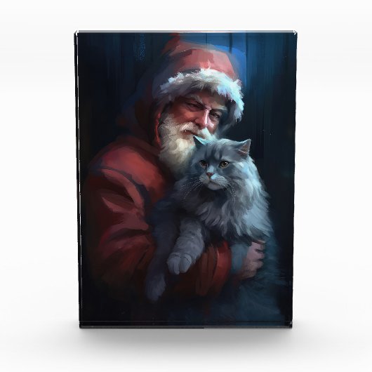 Bloc Photo Fête du Père Noël du chat bleu russe (Devant)
