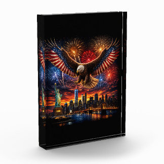 Bloc Photo Feux d'artifice de l'aigle chauve patriotique sur