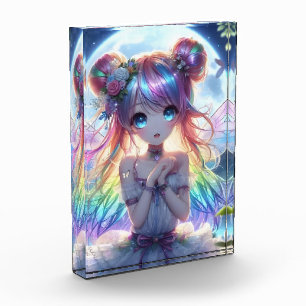Bloc Photo Fille Anime Cheveux Arc-en-Ciel Chantant Fée Lune