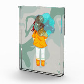 Bloc Photo Fille avec parapluie dans le vent pluie verte (Droite)