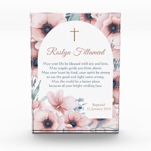 Bloc Photo Fille Baptême Grosse Fleurs Roses Autour De La Fro (Devant)