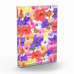 Bloc Photo Fleurs d'Hibiscus en Mosaique Tricolore,