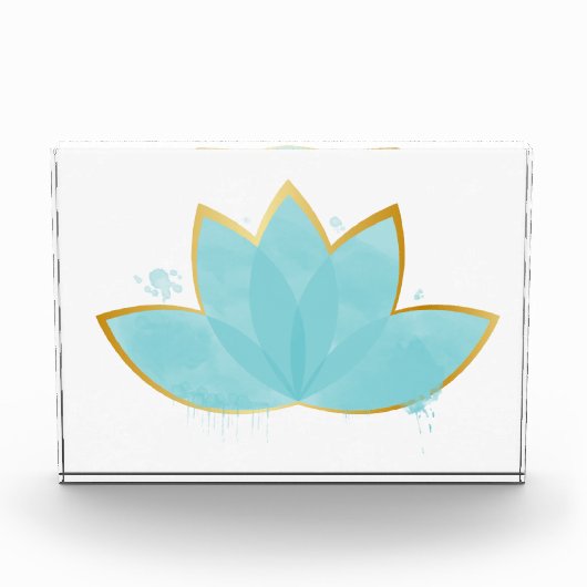 Bloc Photo Floral Lotus Aquarelle Mer Bleu & Faux Or (Devant)