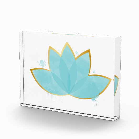 Bloc Photo Floral Lotus Aquarelle Mer Bleu & Faux Or (Droite)