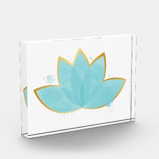 Bloc Photo Floral Lotus Aquarelle Mer Bleu & Faux Or (Gauche)