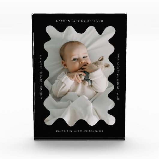 Bloc Photo Frame Wavy Quirky Nouveau-né Keepsaké Noir (Devant)