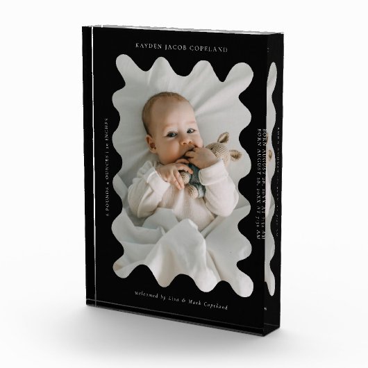 Bloc Photo Frame Wavy Quirky Nouveau-né Keepsaké Noir (Droite)