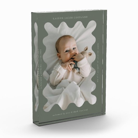 Bloc Photo Frame Wavy Quirky Nouveau-né Keepsaké vert (Gauche)