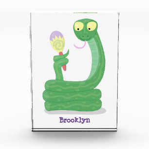 Bloc Photo Funny green snake with maraca cartoon