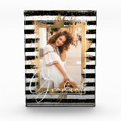 Bloc Photo Gold Faux Foil sur Black White Stripes Gradué (Devant)
