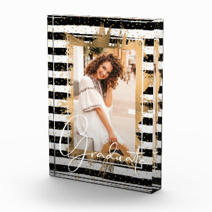 Bloc Photo Gold Faux Foil sur Black White Stripes Gradué