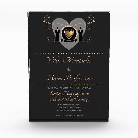 Bloc Photo Gold Heart Male Wedding Inviter Keepsaké (Devant)