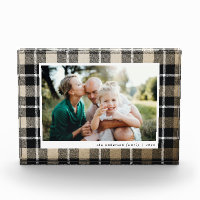 Gold moderne rustique tartan chèque photo de famil