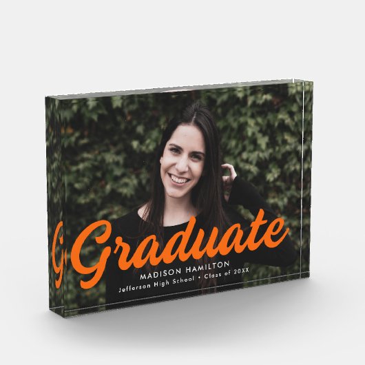 Bloc Photo Graduation du script orange en gras (Gauche)