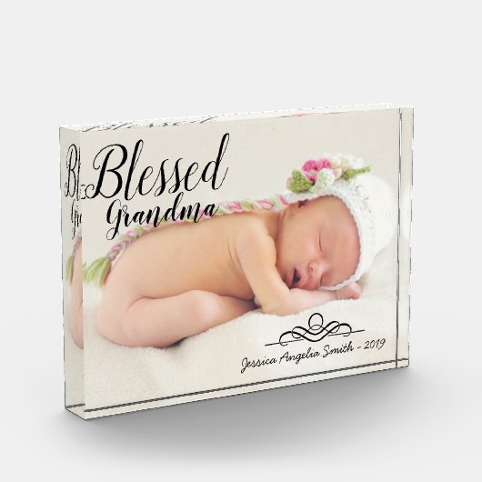 Bloc Photo Grandma Bienheureuse Élégant Script Une Option Pho (Gauche)