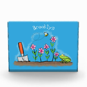 Bloc Photo Grenouille mignonne et abeille dans le jardin dess