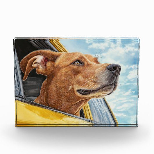 Bloc Photo Happy Dog in Yellow Car Art Print (Devant)