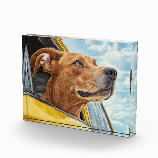 Bloc Photo Happy Dog in Yellow Car Art Print (Droite)