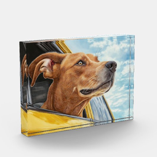 Bloc Photo Happy Dog in Yellow Car Art Print (Gauche)