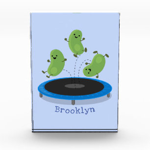 Bloc Photo Haricots verts mignons sur dessin animé trampoline