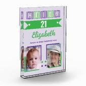 Bloc Photo Hello 21 (any age) name est date green purple (Gauche)