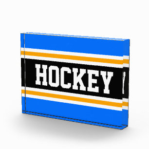 Bloc Photo HOCKEY Athlète Bleu Bleu Bleu Noir Jaune Stripes