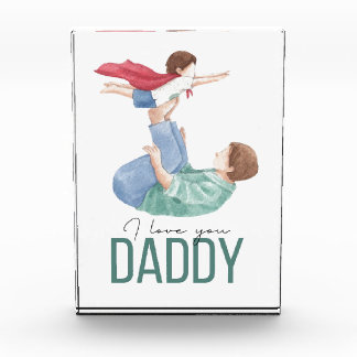 Bloc Photo Je t'aime Papa Super-héros Papa et enfant saluent
