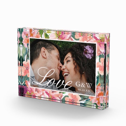 Bloc Photo Jolie aquarelle florale avec monogrammes photo (Droite)