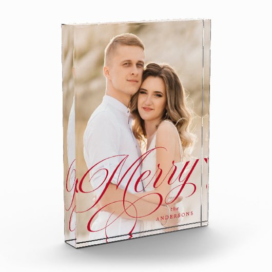 Bloc Photo Joyeuse Calligraphie Rouge Script Holiday (Gauche)