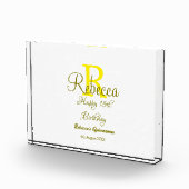 Bloc Photo Joyeux 15e anniversaire jaune ajouter nom monogram (Droite)