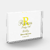 Bloc Photo Joyeux 15e anniversaire jaune ajouter nom monogram (Gauche)