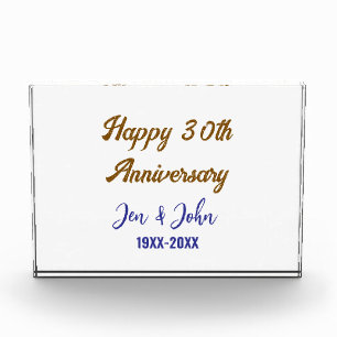 Bloc Photo Joyeux 30e anniversaire de mariage royal bleu or s