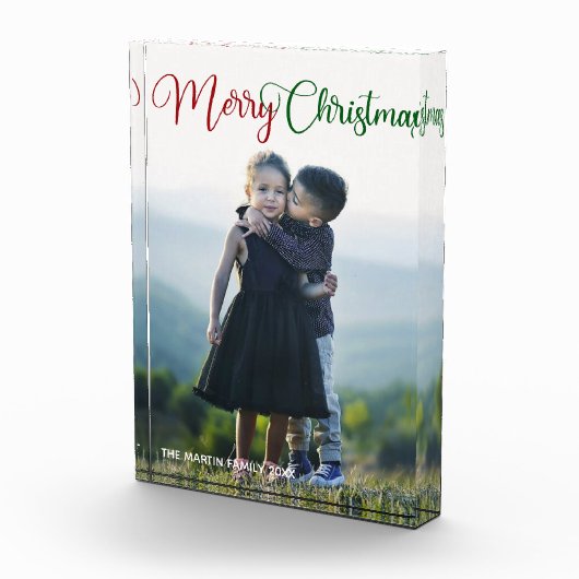 Bloc Photo Joyeux Noël Élégant Rouge Vert Script Famille (Droite)