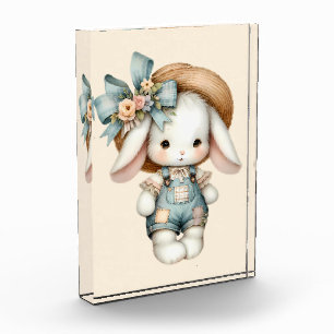 Bloc Photo Lapin Mignon en Salopette avec Chapeau de Paille &