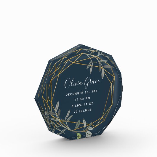 Bloc Photo Laurel Leaf Baby Birth Stats Acrylic Block (Gauche)