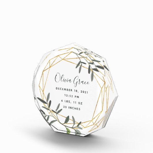 Bloc Photo Laurel Leaf Baby Birth Stats Acrylique Block (Droite)