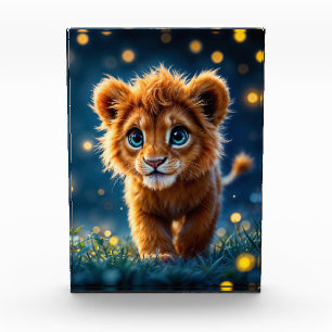Bloc Photo Lion aux yeux bleus enchanté dans lueur de luciole