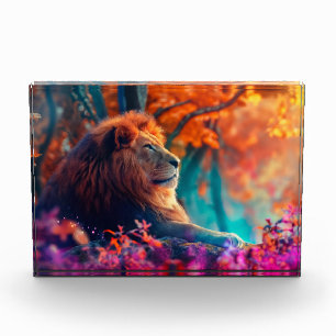 Bloc Photo Lion royal dans la conception de la forêt enchanté