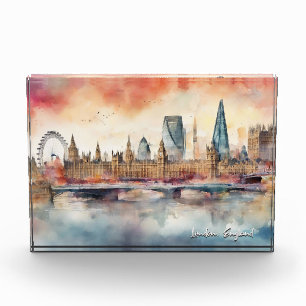 Bloc Photo Londres Angleterre City Silhouette Aquarelle Peint